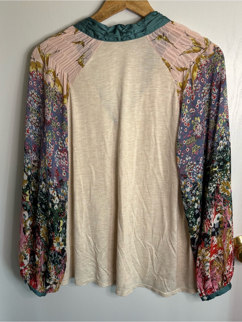 Tiny Anthro SzM Floral Top Patchwork Printed Balloon Sleeve V-Neck Pullover Boho - Picture 4 of 9